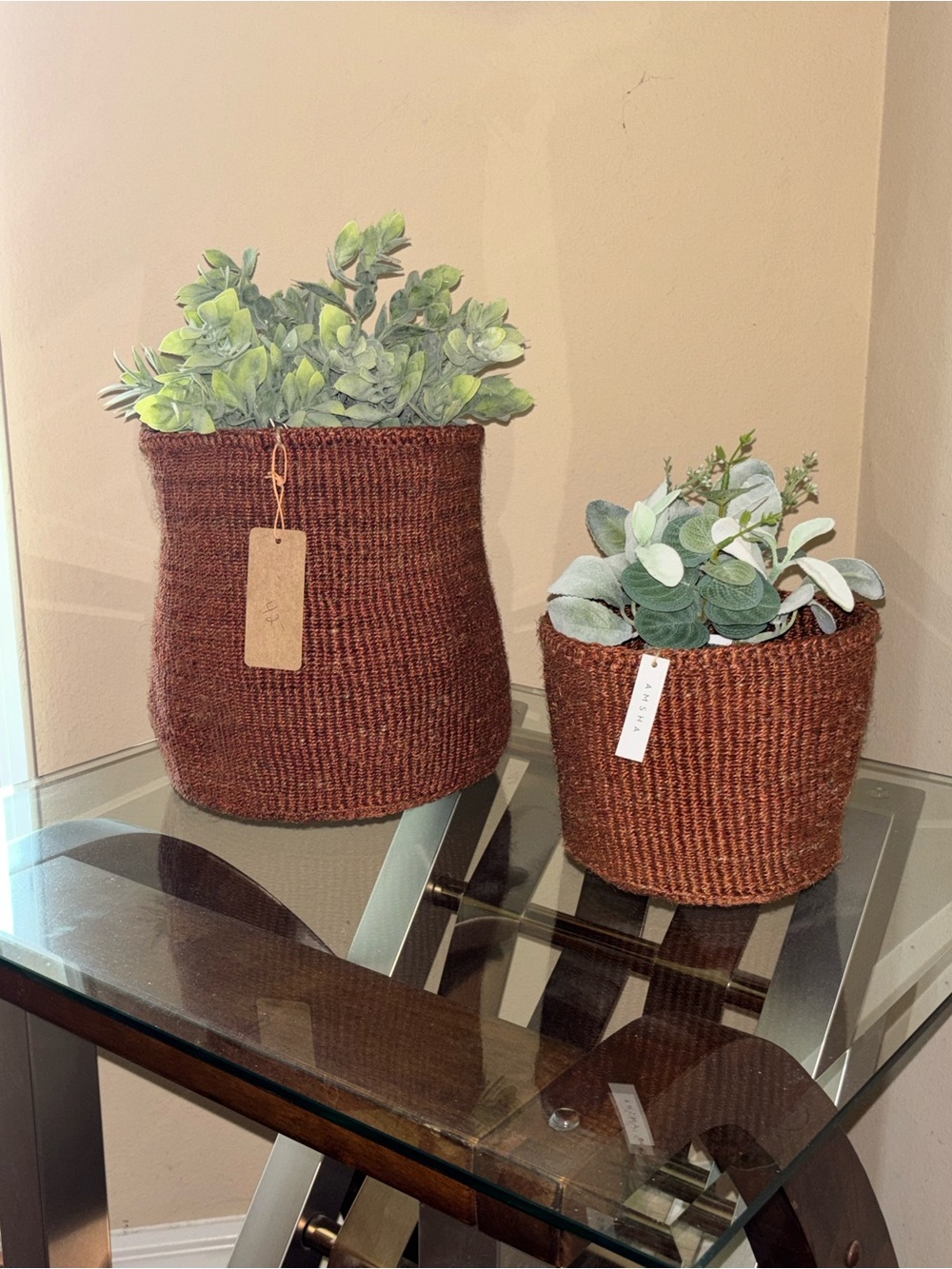 Handwoven Rust Seagrass Storage Basket - Home Accents. Set of 2